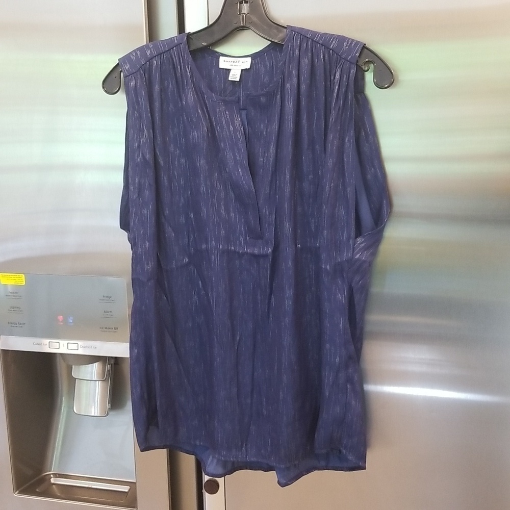 💕CURRENT AIR💕 Sleeveless Split Neck Blouse ~ Navy Blue Large